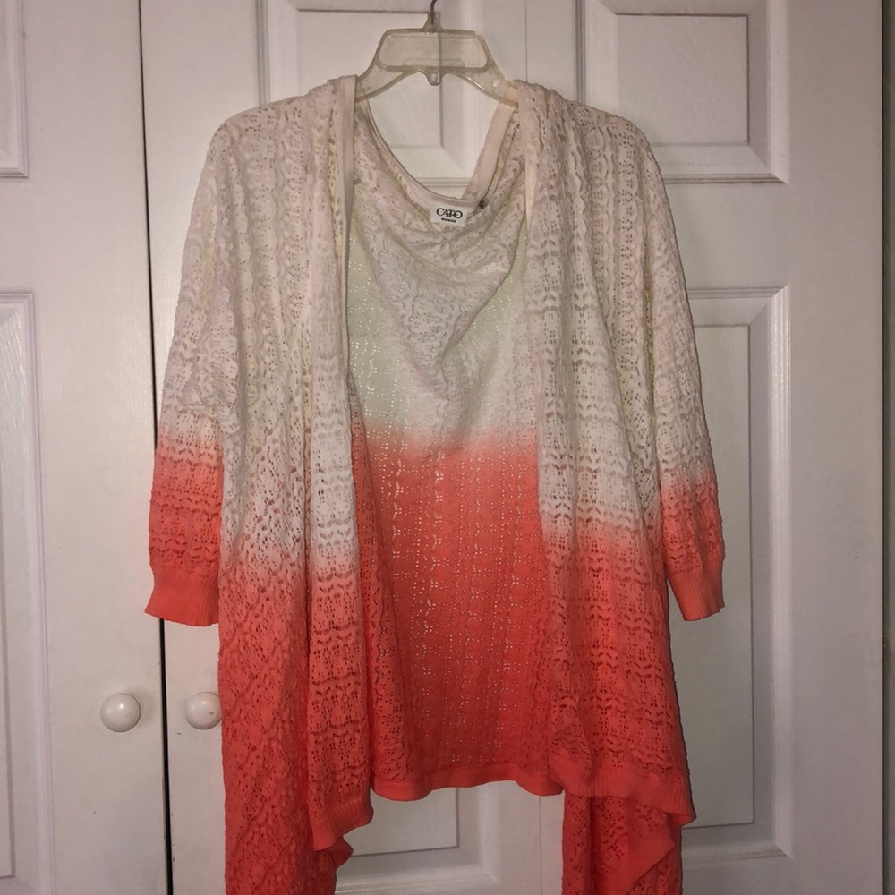 Coral and white lacy Cato fashions cardigan 18W/20
